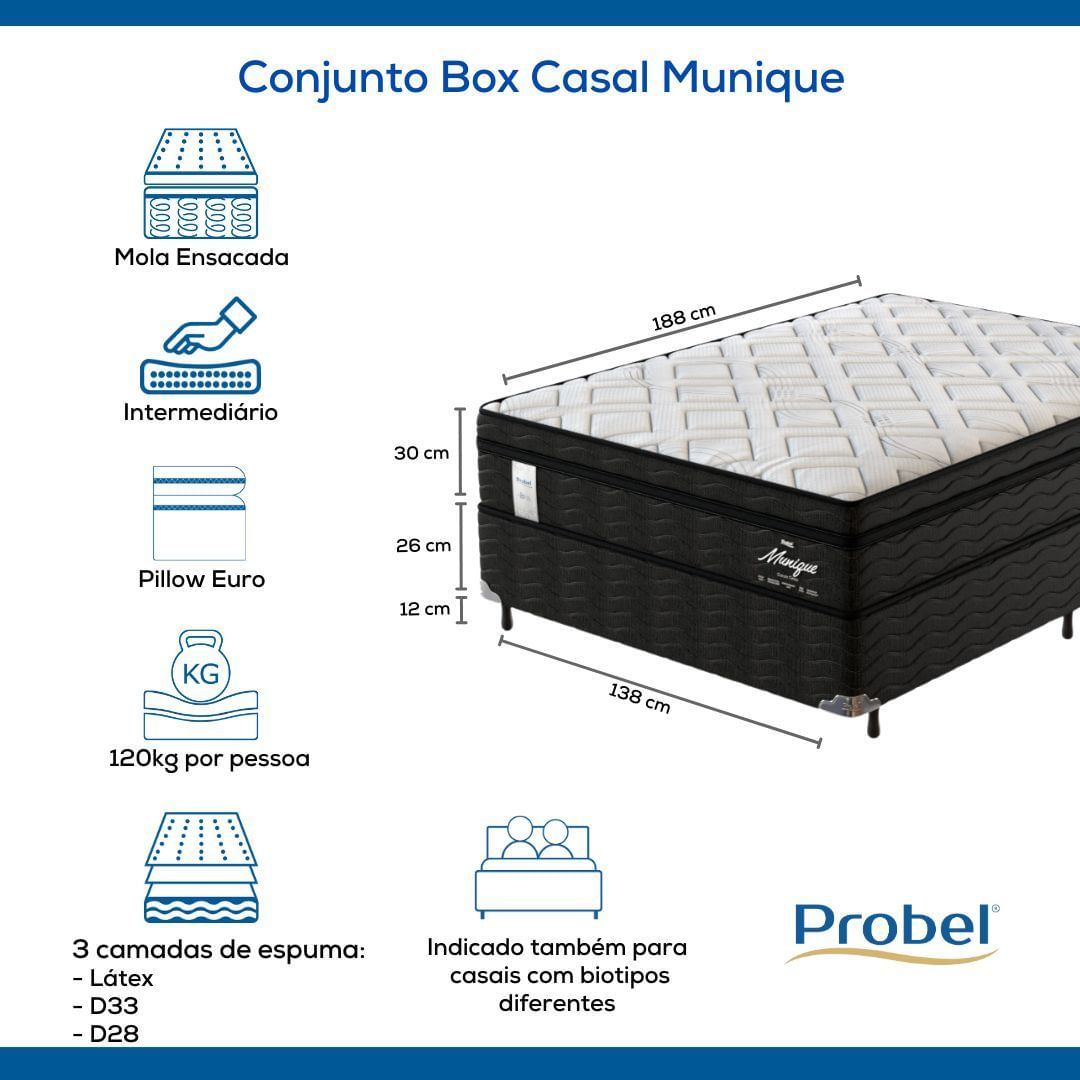 Conjunto Box Casal Mola Ensacada Probel Munique (138x188x56cm)