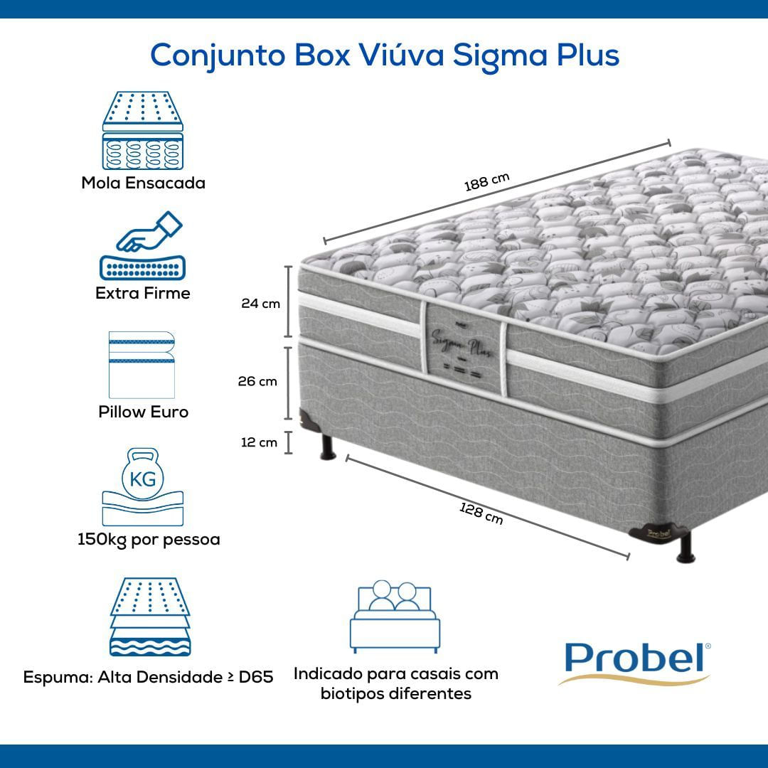 Conjunto Box Viúva Mola Ensacada Probel Sigma Plus (128x188x50cm)