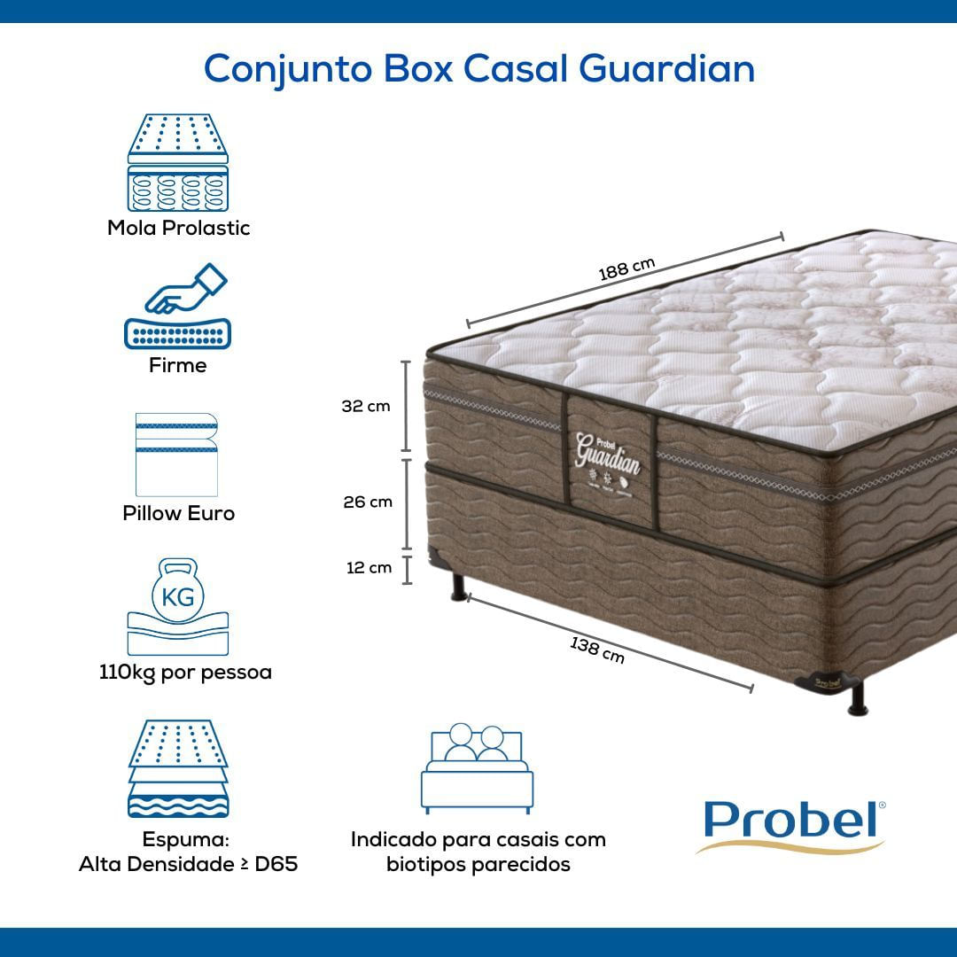 Conjunto Box Casal Mola Probel Guardian (138x188x58cm)