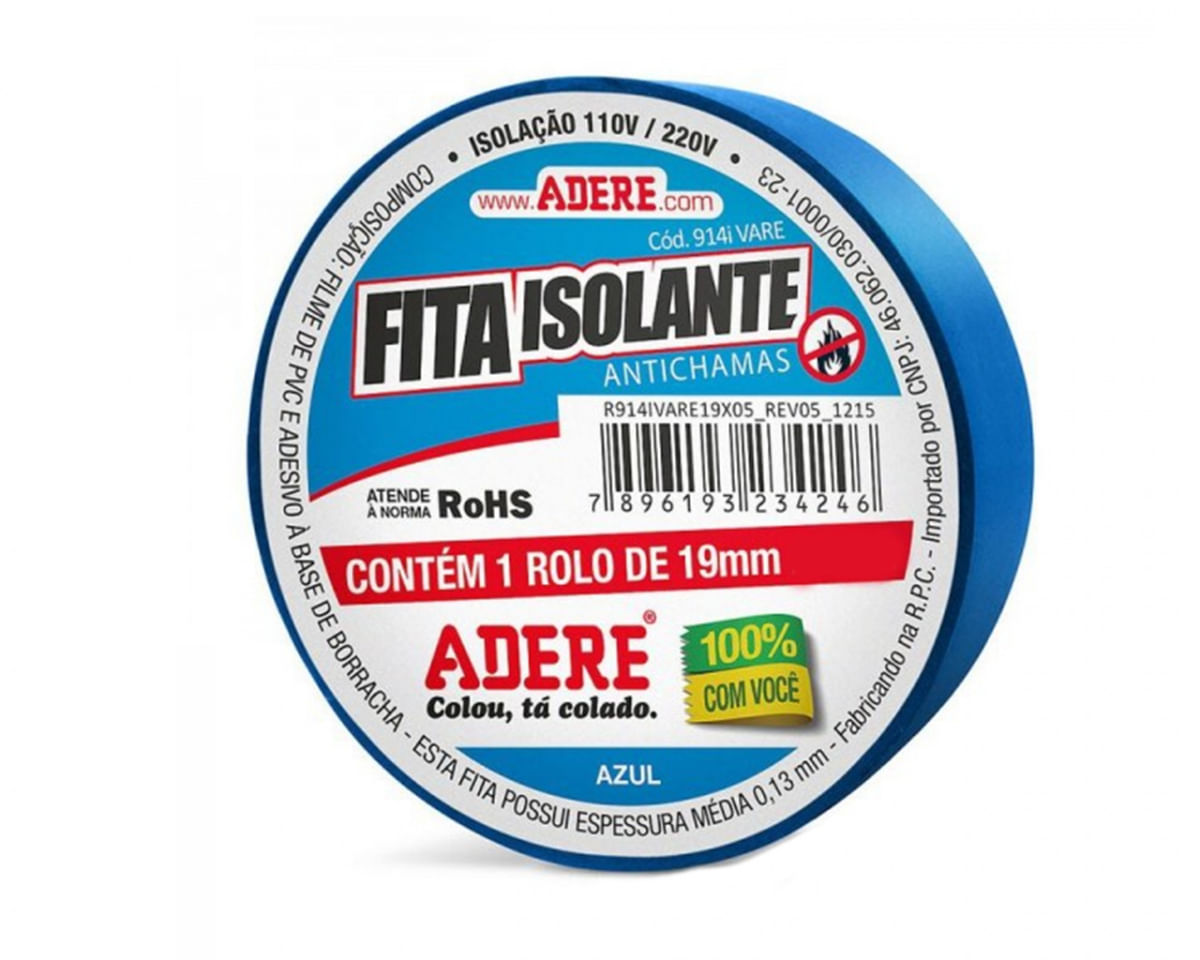 Fita Isolante Adere Colorida 19Mmx05M Azul c/6pçs