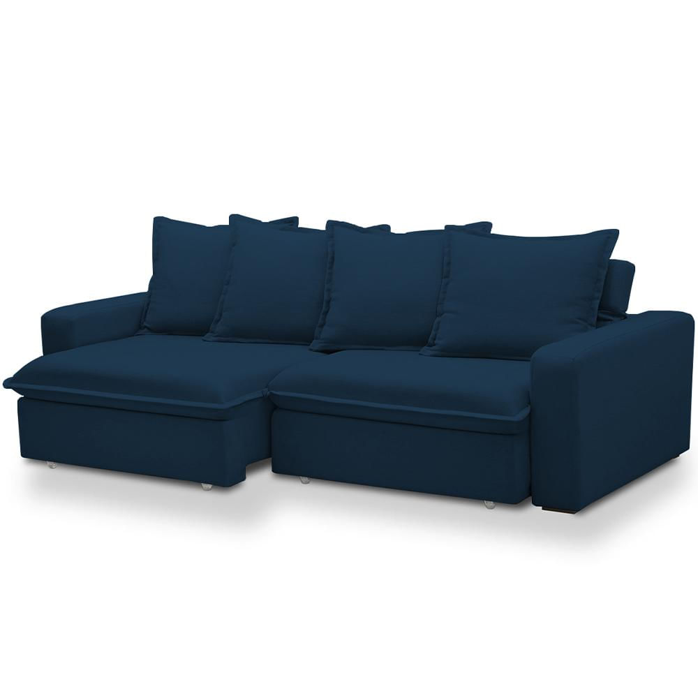 Sofá Retrátil Reclinável Para Sala de Estar Living 195cm Vêneto F04 Veludo Azul - Lyam Decor