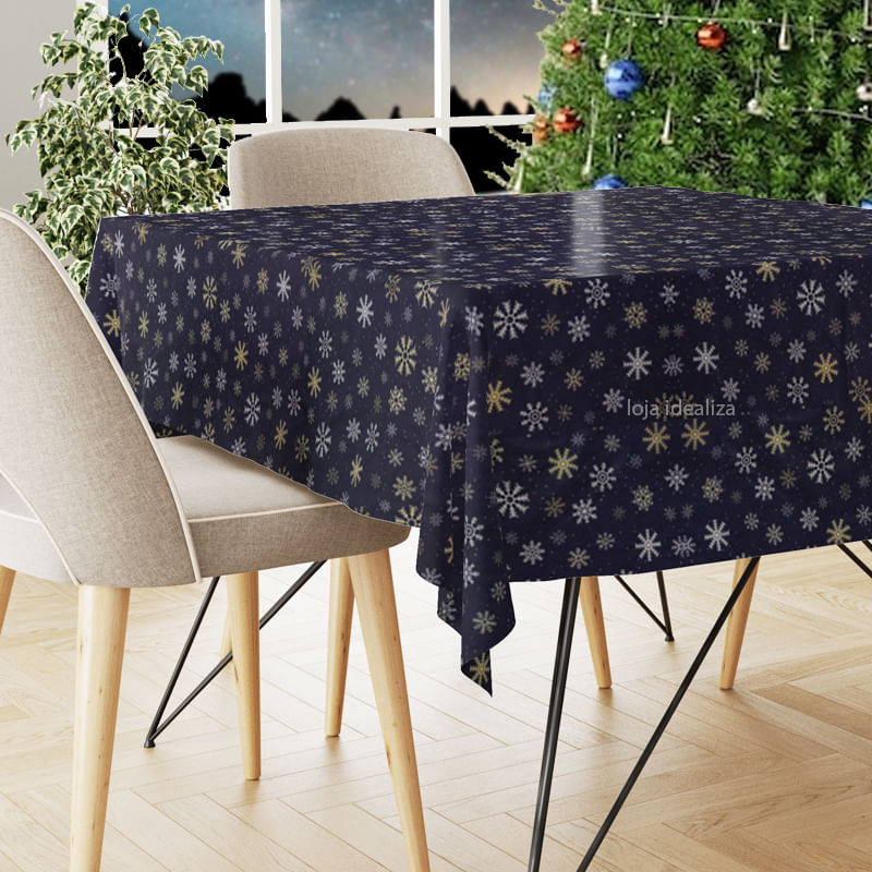 1 Toalha Mesa Festa TNT Estampado Natal Neve Az 200x140