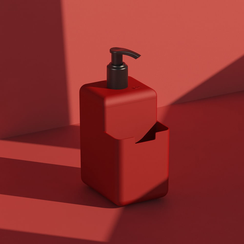 Dispenser Single para Detergente e Esponja 500ml Coza Vermelho