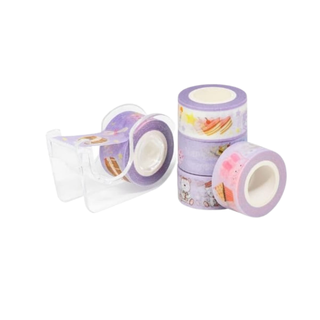 Fita Adesiva Washi Tape Com 4 Mini Dispenser Lilás - Brw