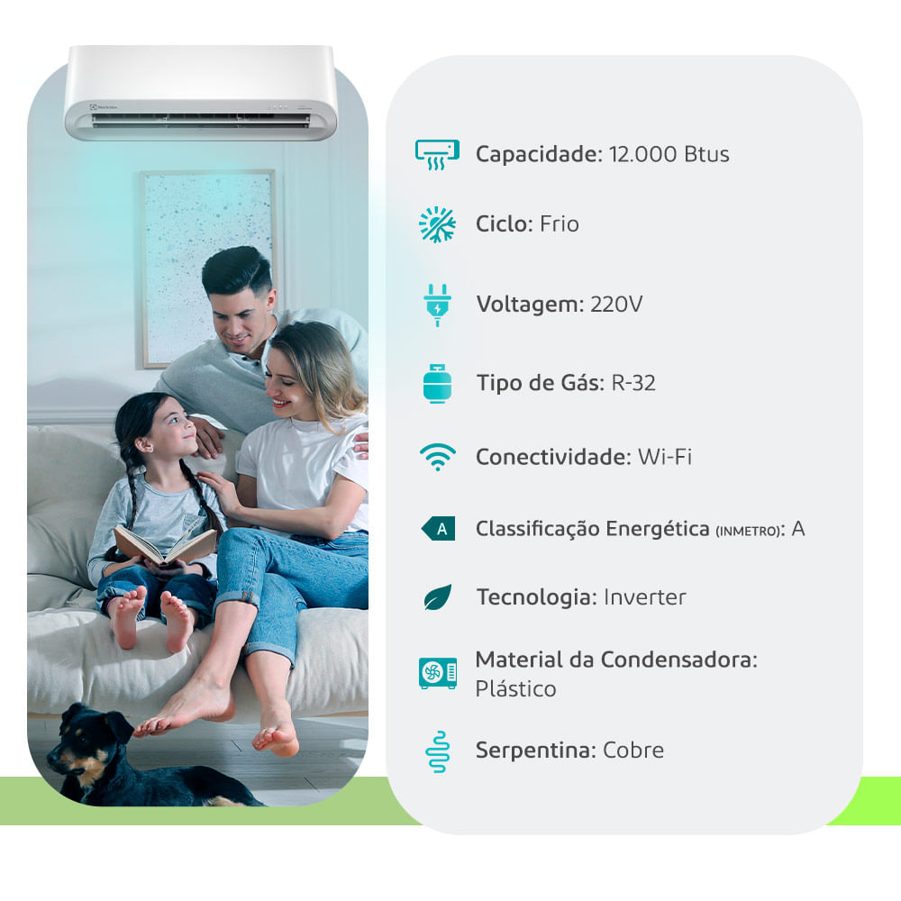 Ar Condicionado Split Hw Inverter R-32 Electrolux Color Adapt Wi-fi 12000 Btus Frio 220V YI12F