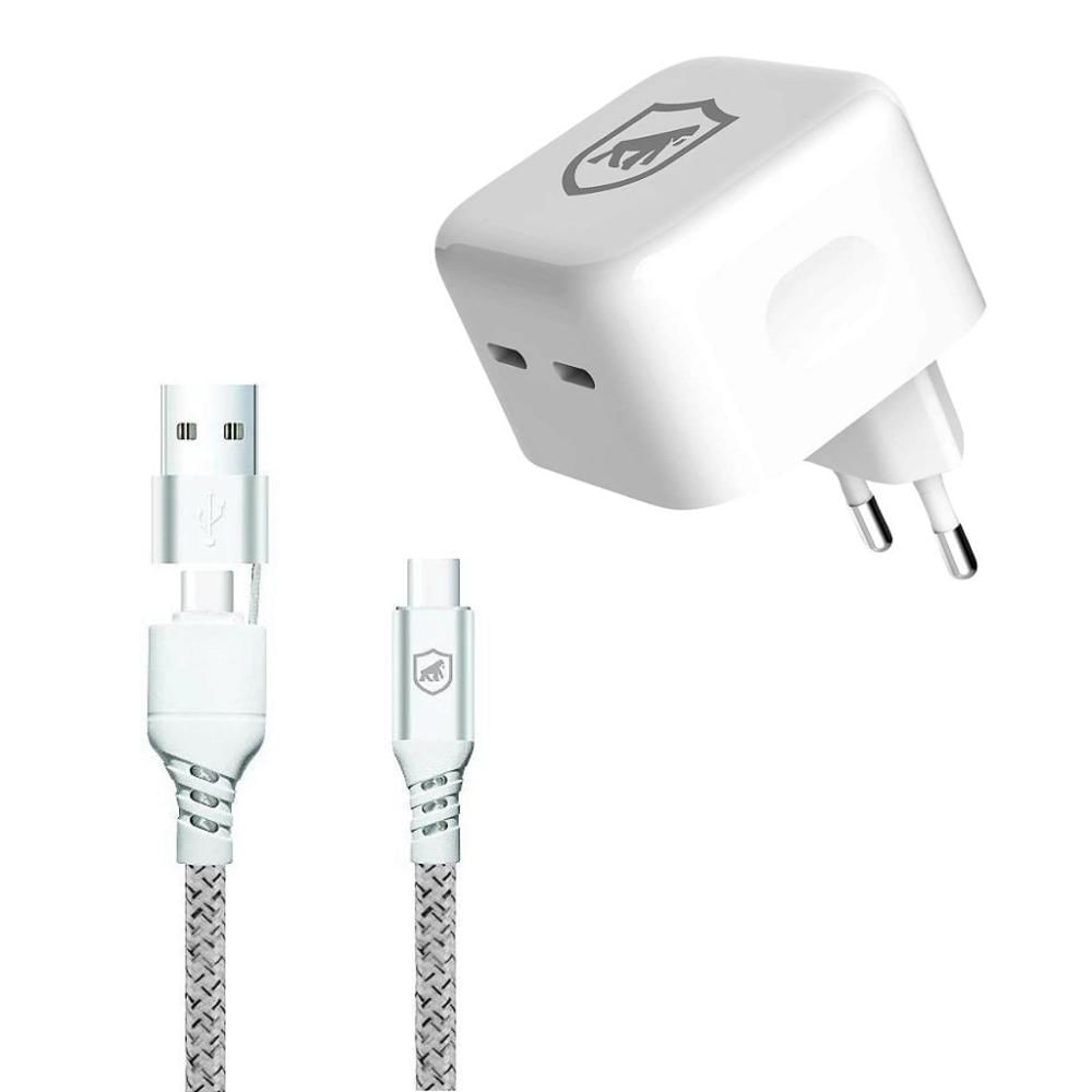 Carregador Turbo Duplo Tipo C + 2UN Cabo Thunder 65W 2 em 1 Tipo C - 1,8M - Gshield