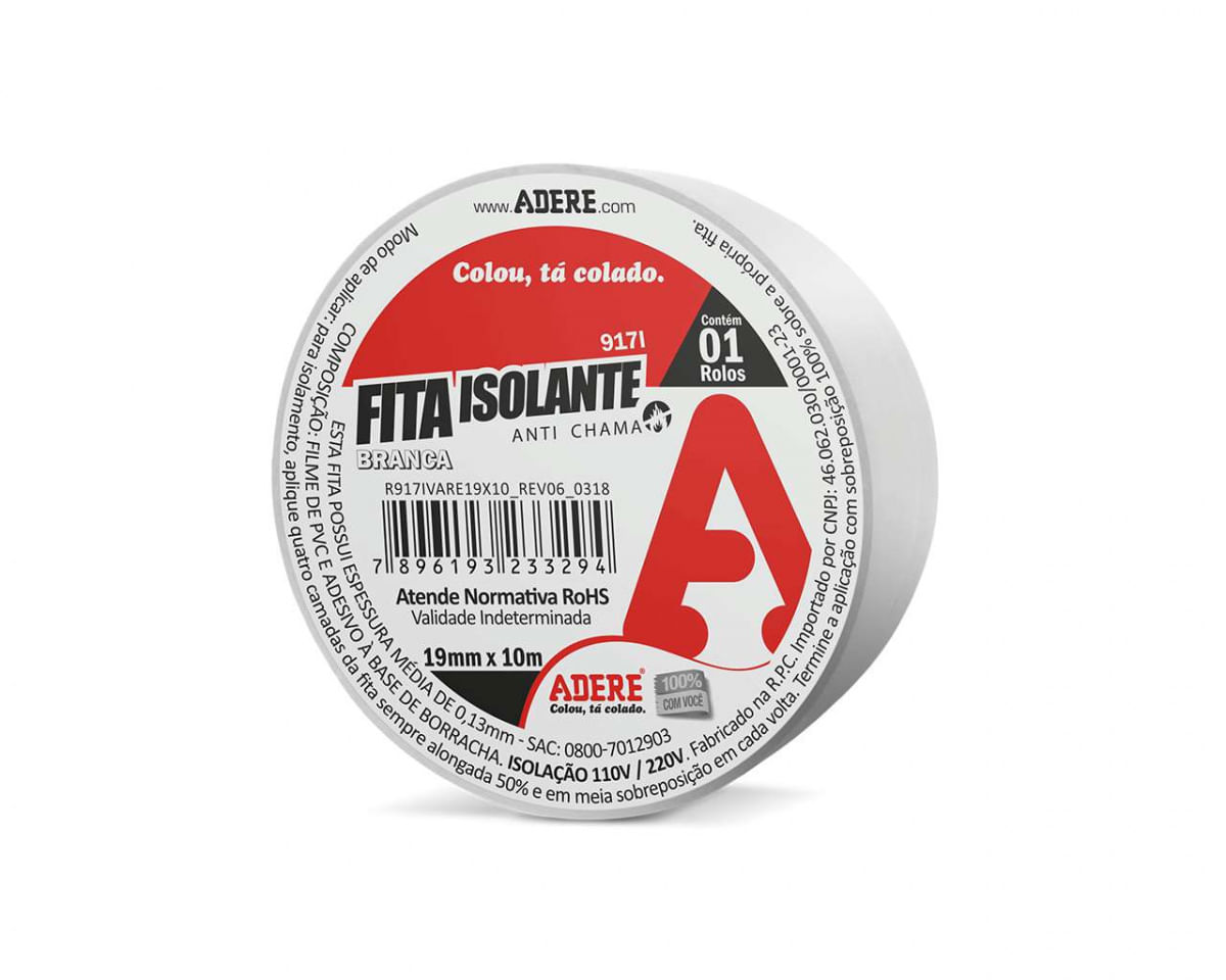 Fita Isolante Adere Colorida 19Mmx10M Branca