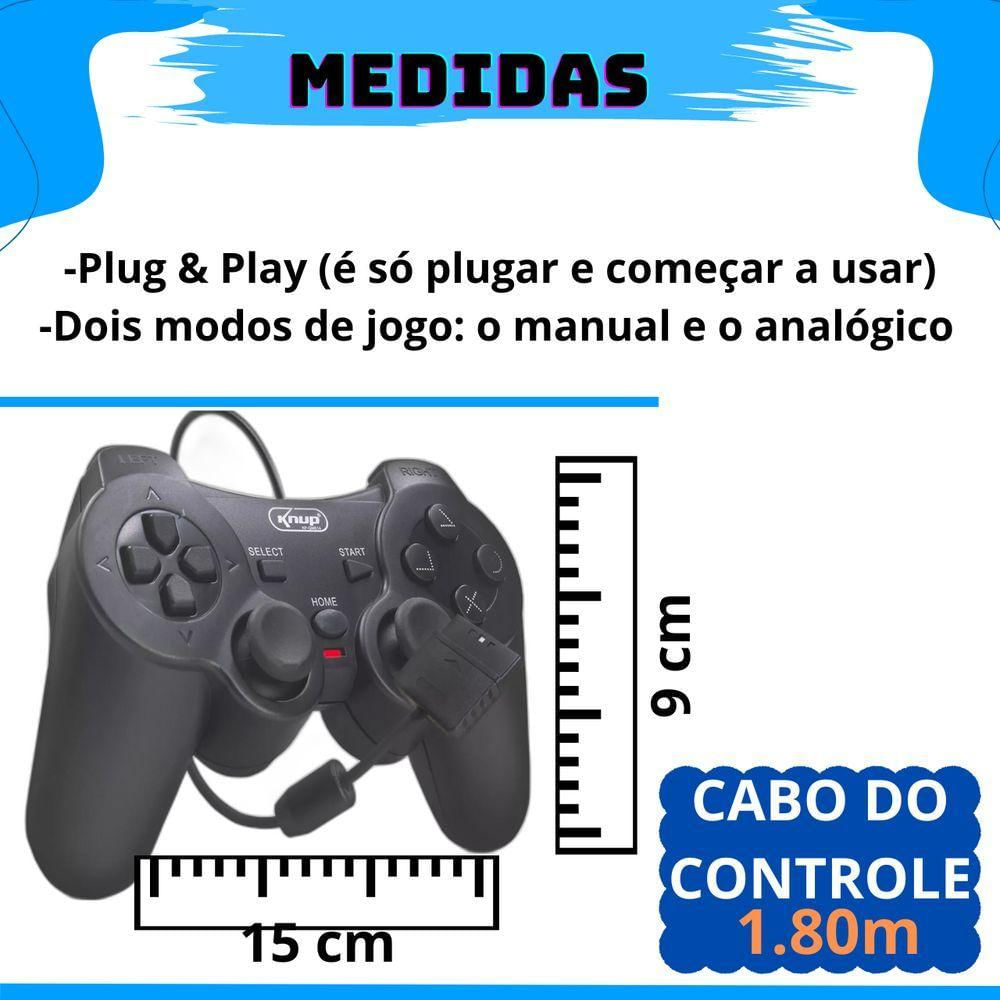 Kit 2 Controles Joystick Manete Ps2 Ps1 Plug And Play Dualshock Com Memory Card 16gb