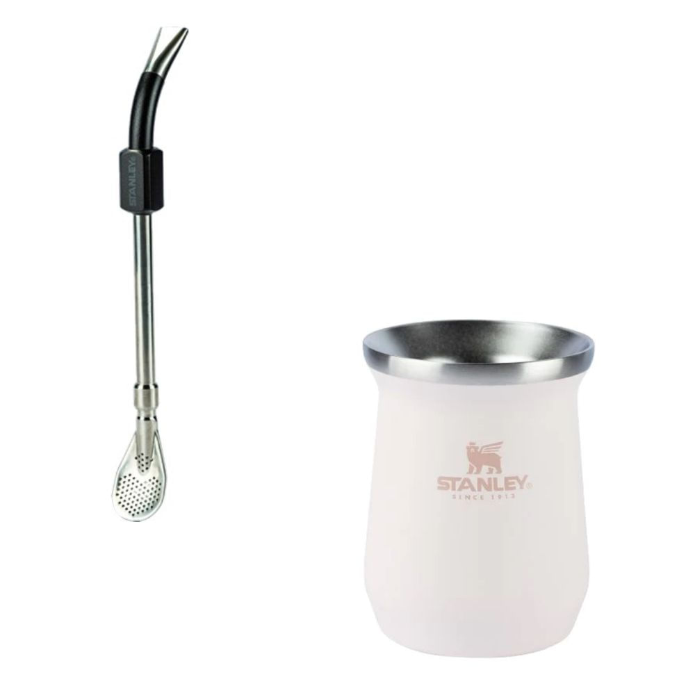 KIT STANLEY CUIA TÉRMICA 236ML ROSE QUARTZ E BOMBA PARA MATTE COLHER PRETO