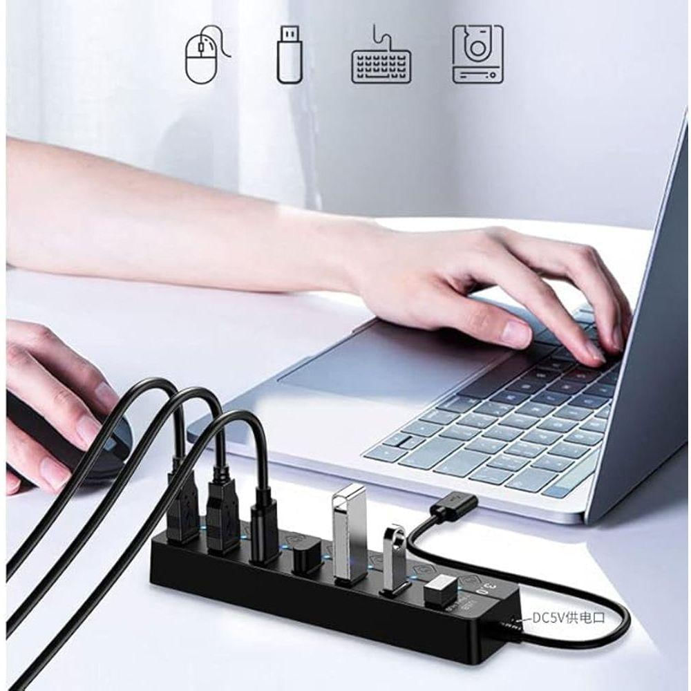 Hub Usb 2.0 Com 7 Portas E Tecnologia De Economia De Energia Através De Interruptores E Indicadores