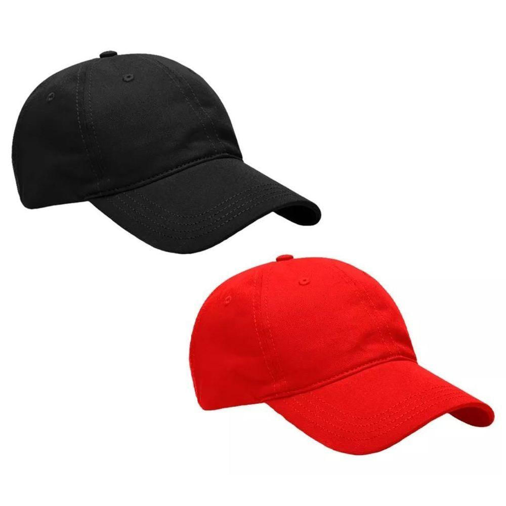 Kit 2 Bonés Lisos Aba Curva Ajustável Unissex Baseball Dad Hat Strapback preto E Vermelho
