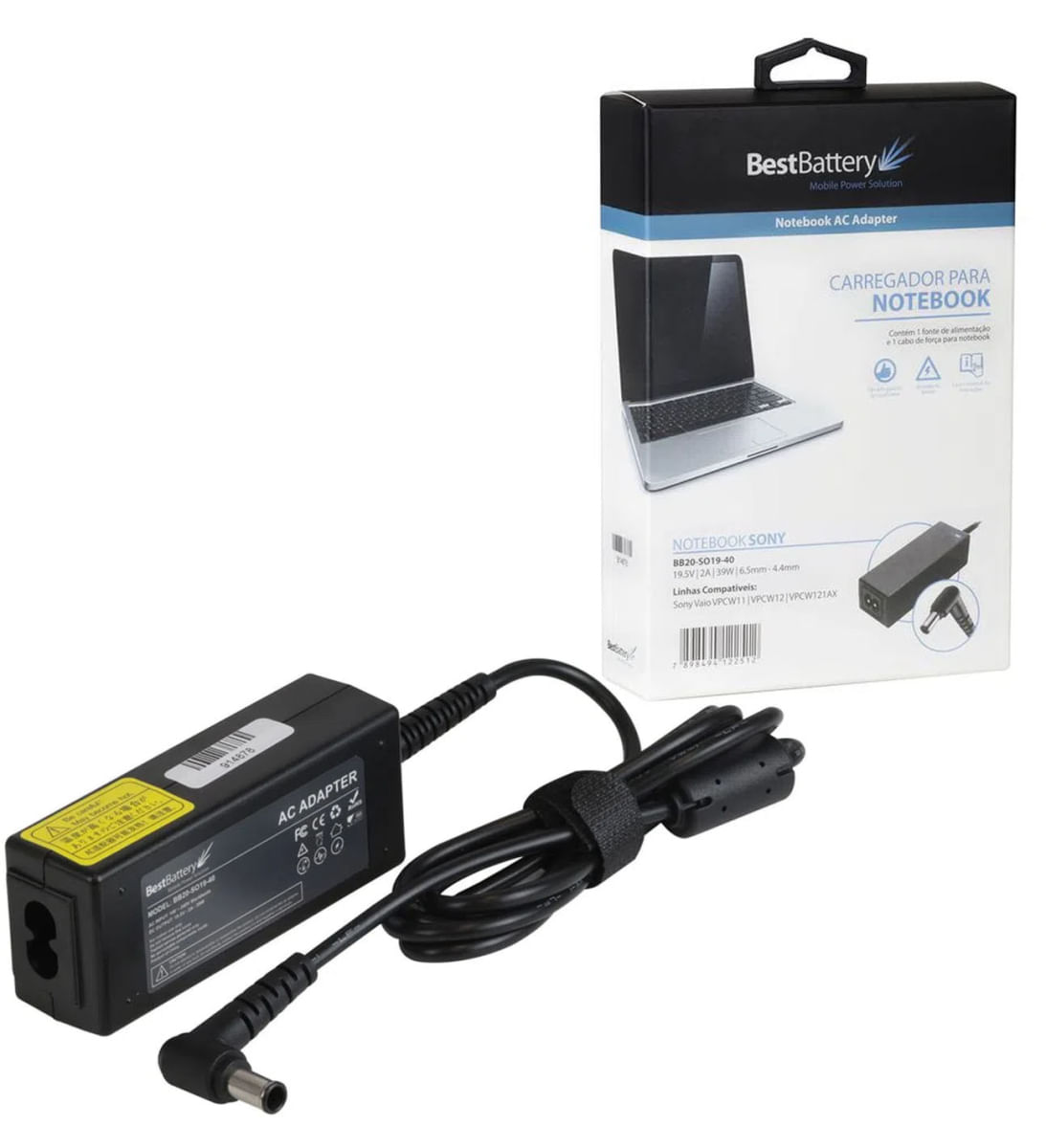 Fonte de Alimentação BestBattery P/ Notebook Sony 19V 4.74A 90W Pino: 5.5mm 2.5mm - BB20-CP19-B