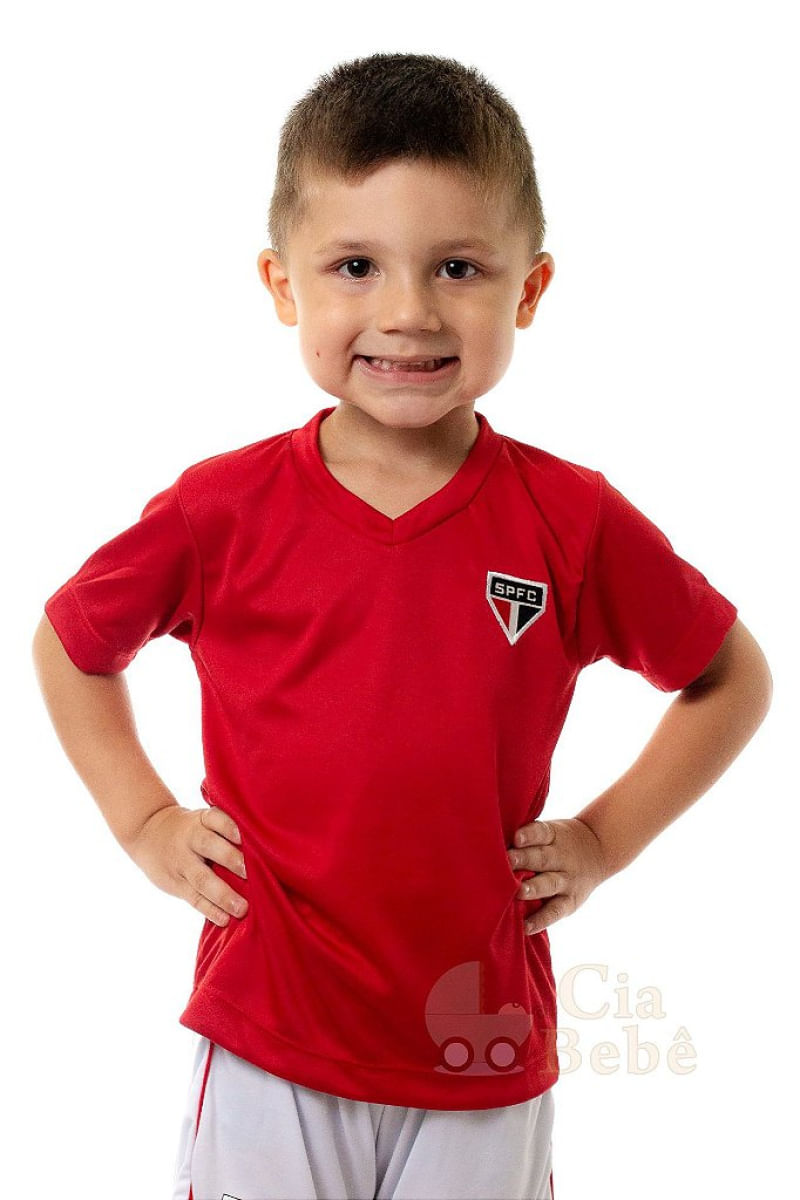 Camiseta Infantil São Paulo Vermelha Gola V Oficial