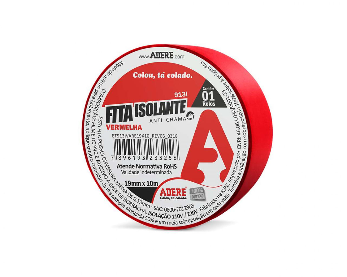 Fita Isolante Adere Colorida 19Mmx10M Vermelha