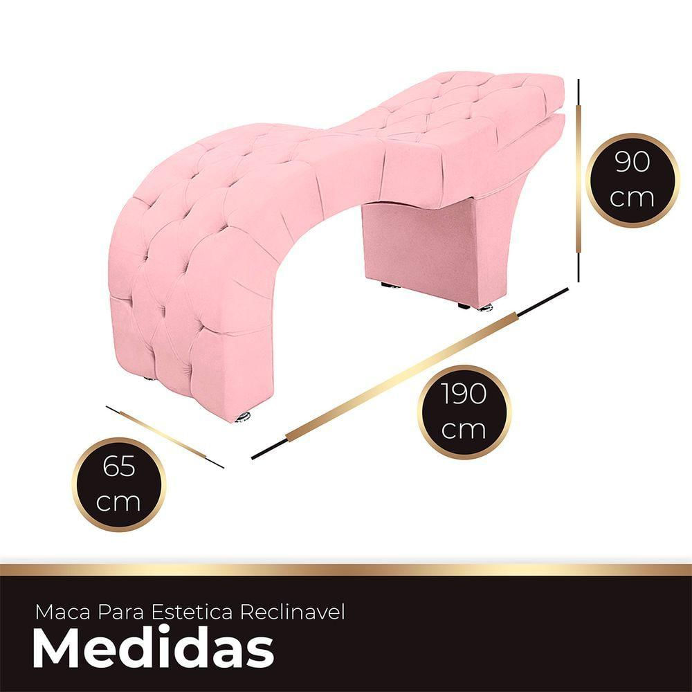 Maca Estofada Capitone Reclinável Julia Para Estetica Facial Sombrancelha E Cílios Suede Cor Rosa Bebe