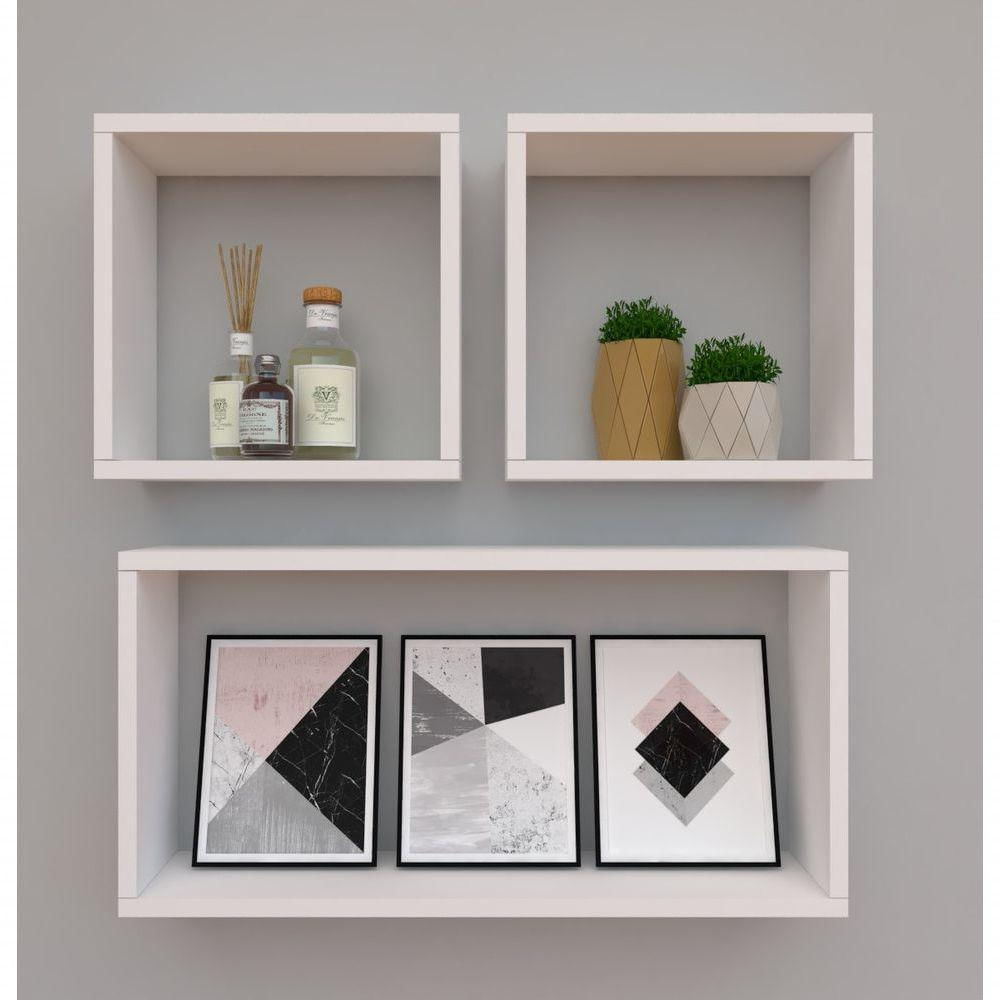 Kit Com 3 Nichos Decoração Para Sala Branco Retangular