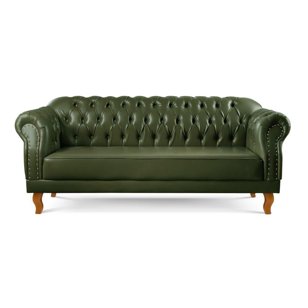 Sofá Chesterfield Duque 3 Lugares couro Ecológico Verde 303