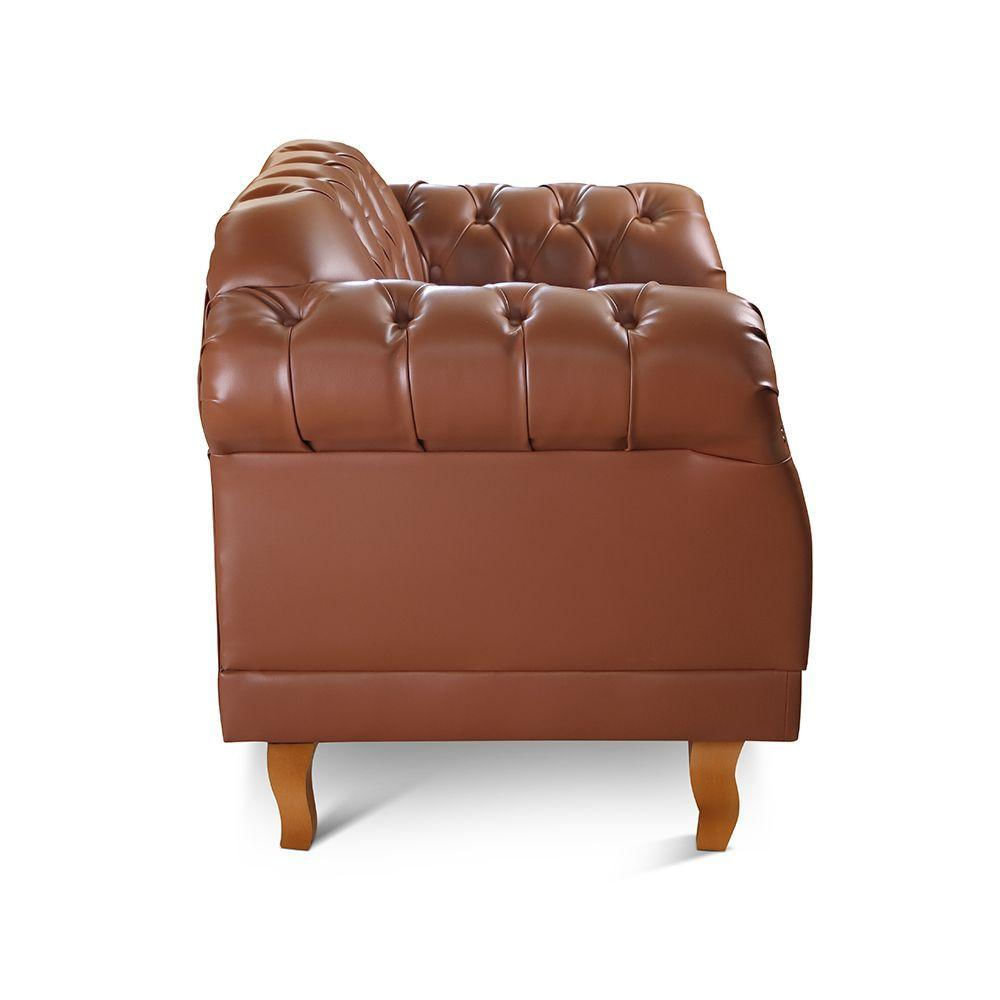 Conjunto Sofá Chesterfield 3 Lugares + 2 Poltronas couro Ecológico Caramelo 302