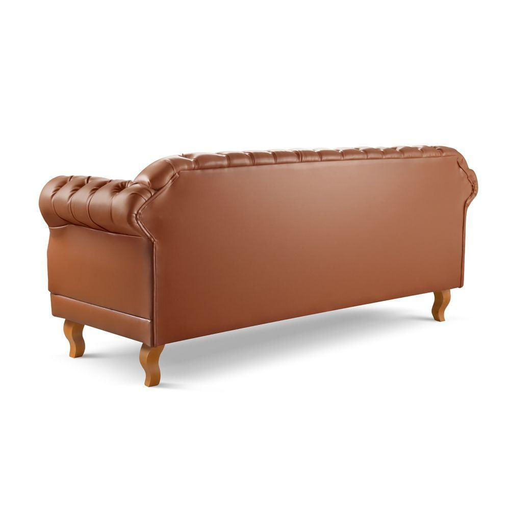 Conjunto Sofá Chesterfield 3 Lugares + 2 Poltronas couro Ecológico Caramelo 302