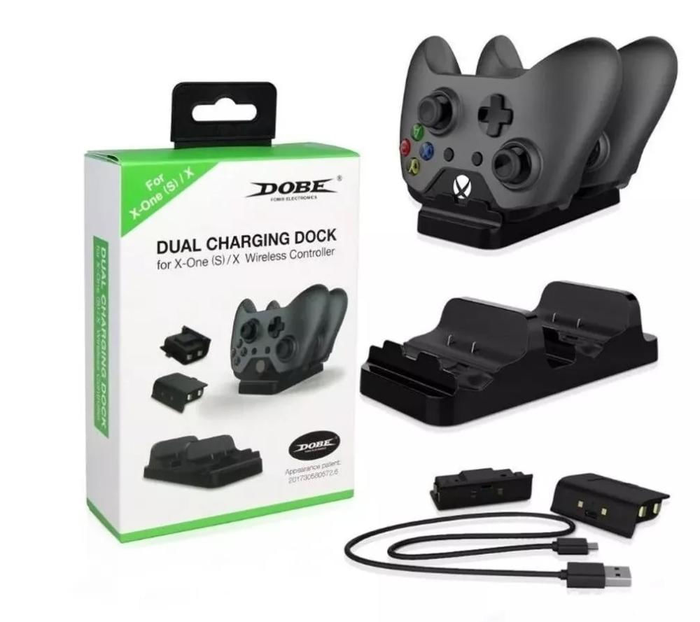 Base Dock Carregador para 2 Controle Xbox One S X + 2 Baterias Recarregaveis