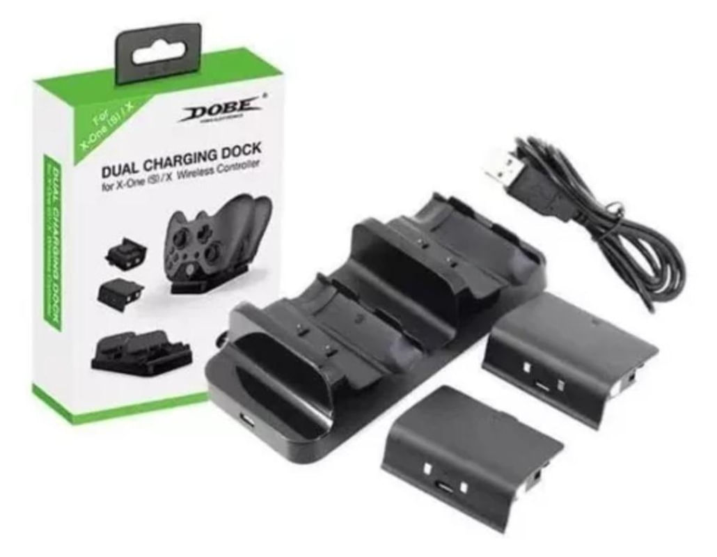 Base Dock Carregador para 2 Controle Xbox One S X + 2 Baterias Recarregaveis