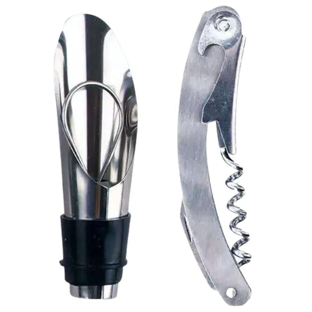 Kit Vinho Inox Bico Dosador, Tampa E Saca Rolha