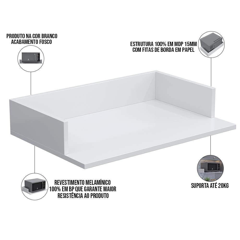 Kit 03 Suportes Suspensos Para Micro-ondas Forno 60x40 cm Class L03 Branco - Lyam Decor