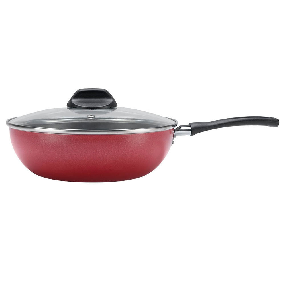 Wok com Tampa Garlic Vermelho Antiaderente 24cm Brinox