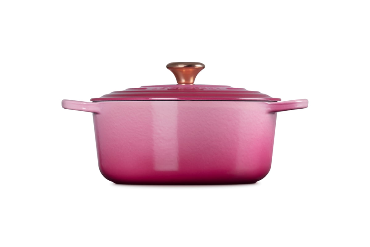 PANELA LE CREUSET REDONDA SIGNATURE PUXADOR DOURADO FERRO ESMALTADO 20CM ROSA BERRY 21177204394445