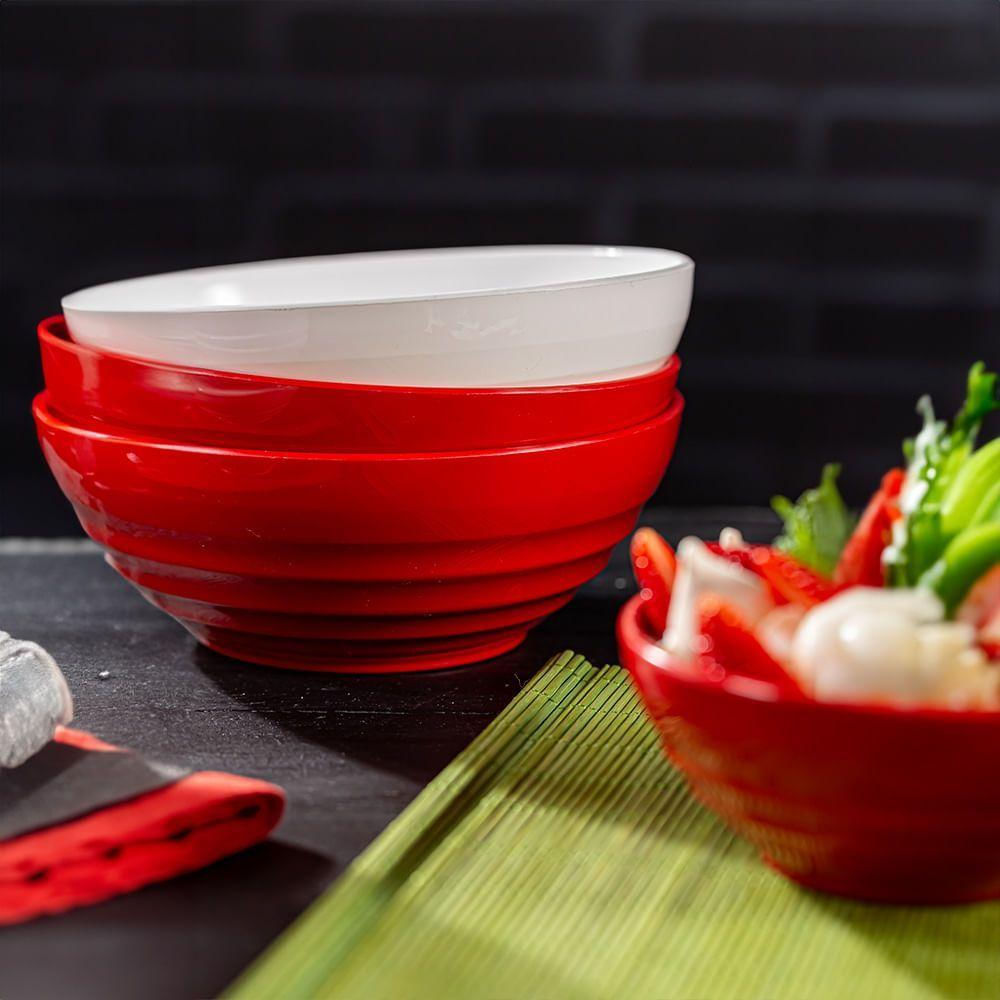 Bowl Oriental Redondo 500ml Vermelho Em Policarbonato Linha Profissional Cook Vem