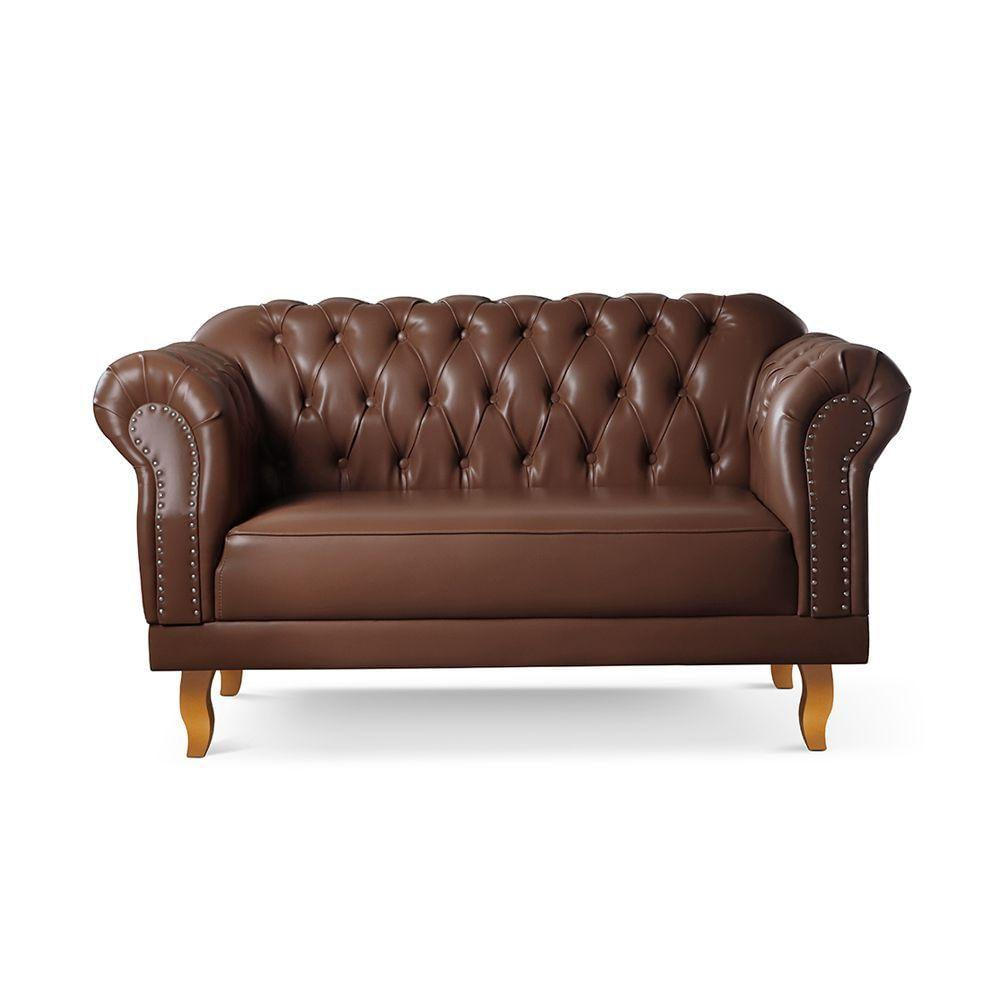 Sofá Duque Chesterfield 2 Lugares couro Ecológico Marrom 301