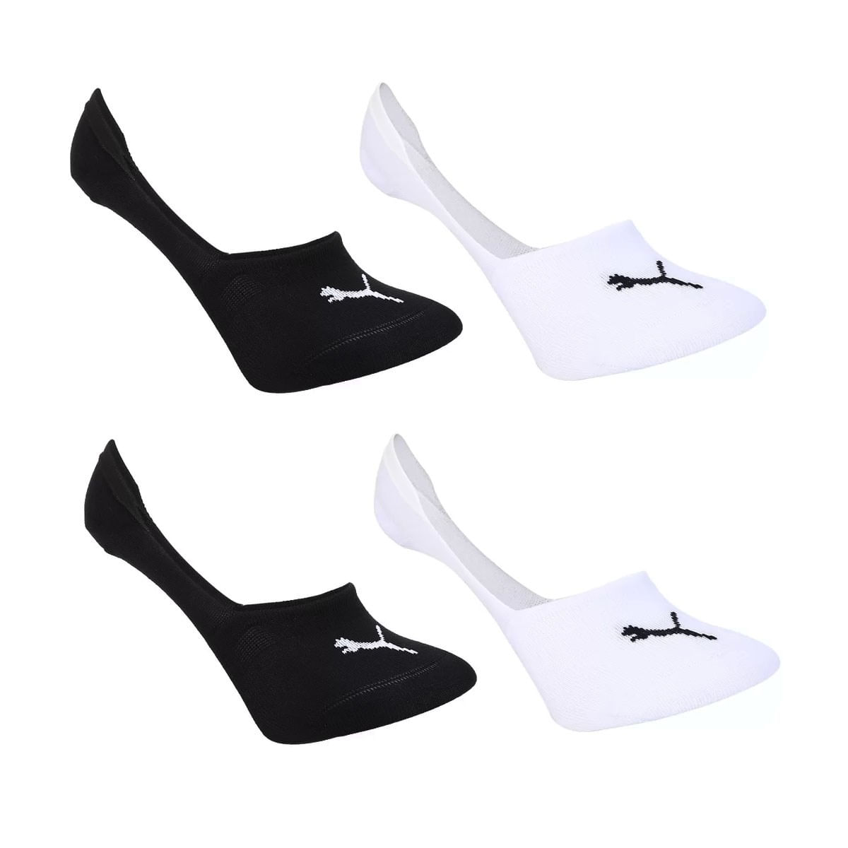 Kit 4 Pares de Meia Puma Sapatilha Invisível Feminino - Preto e Branco