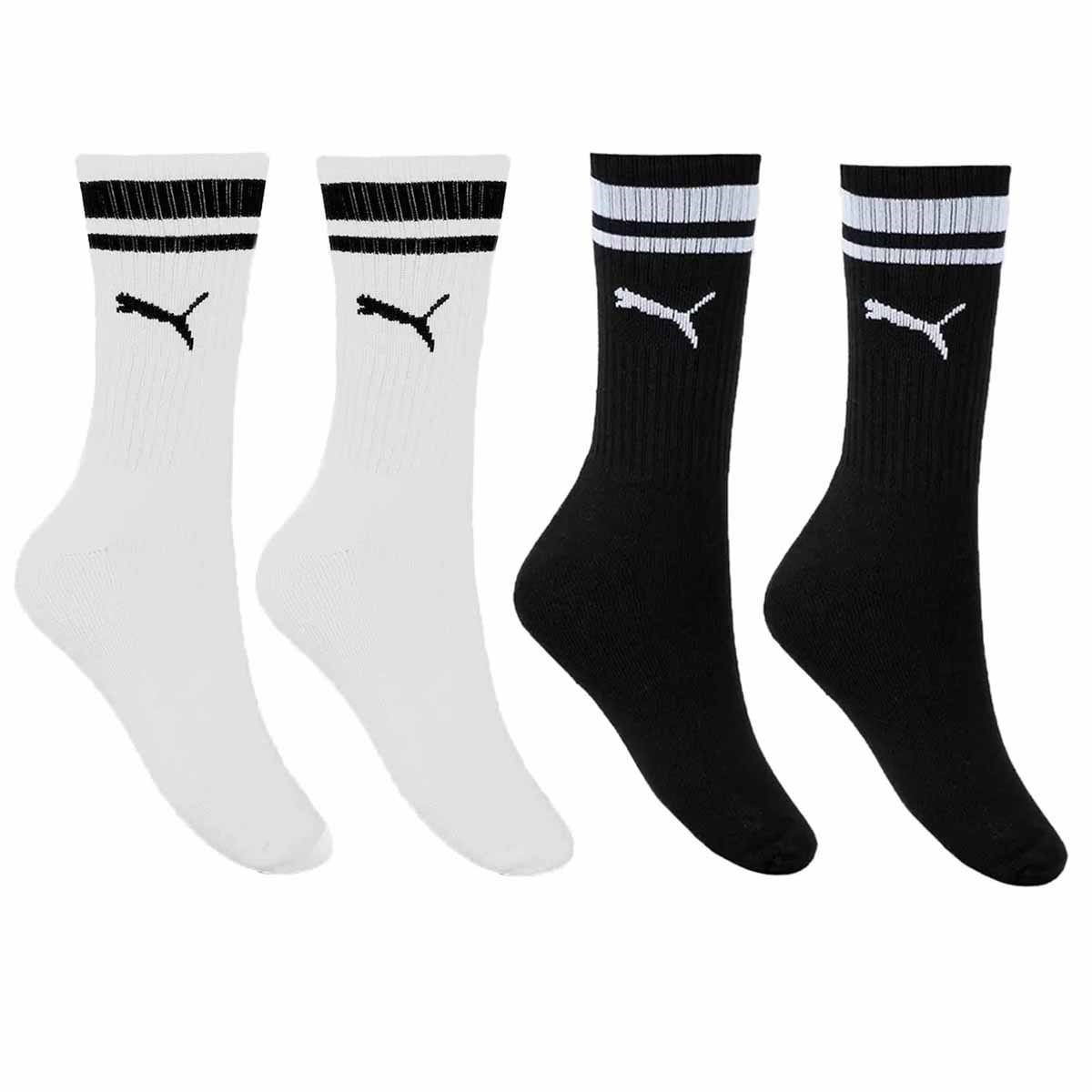 Kit 4 Pares de Meia Puma Esportiva Cano Longo Masculino - Preto e Branco