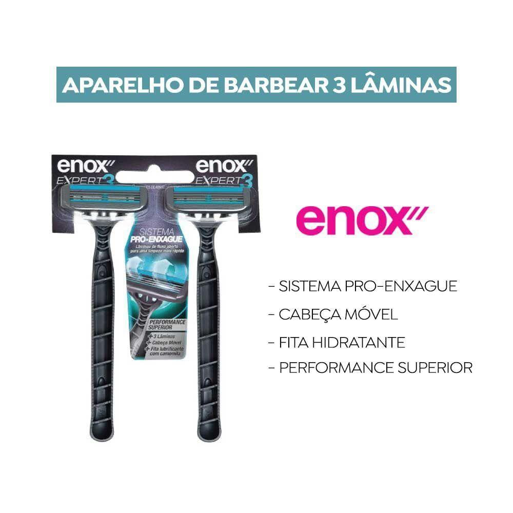 Kit 2 Aparelho De Barbear Descartável Barbeador 3 Lâminas Enox Expert