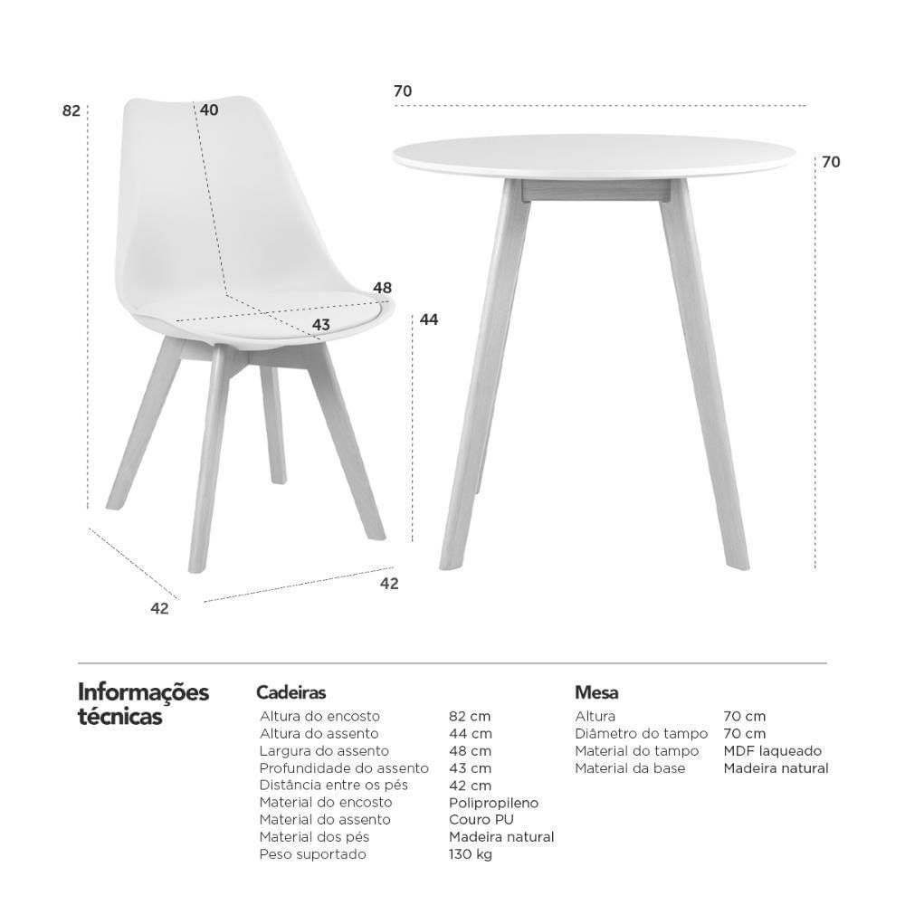 Mesa De Jantar Redonda 70 Cm Branco + 2 Cadeiras Vermelhas