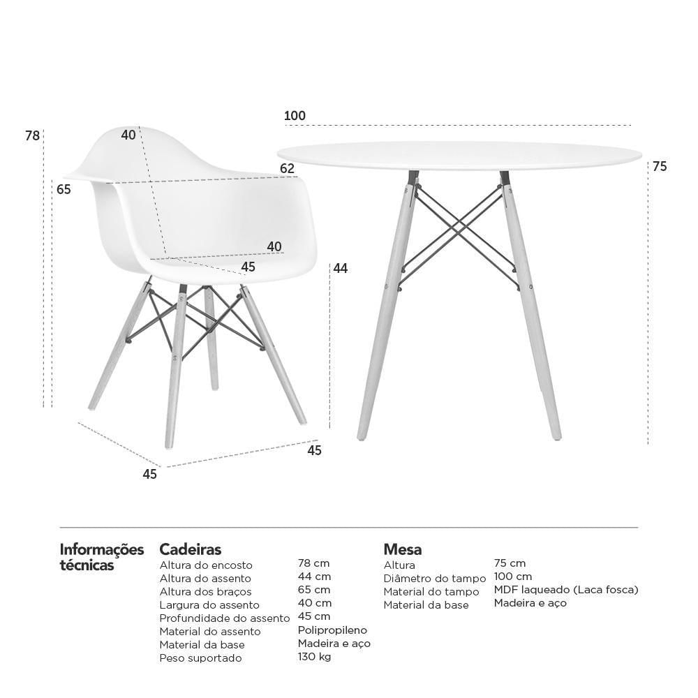 Mesa Redonda Eames 100cm Branco+3 Cadeiras Eiffel Daw Nude