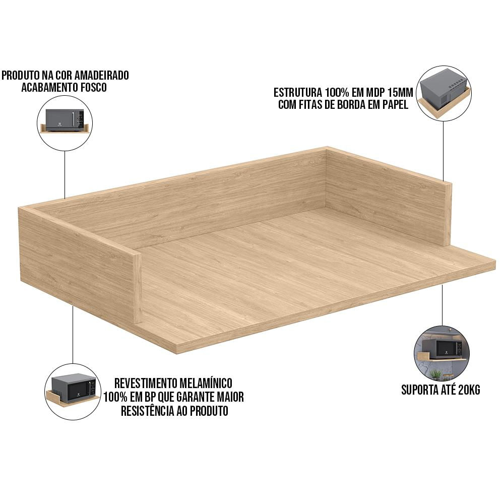 Kit 03 Suportes Suspensos Para Micro-ondas Forno 60x40 cm Class L03 Amadeirado - Lyam