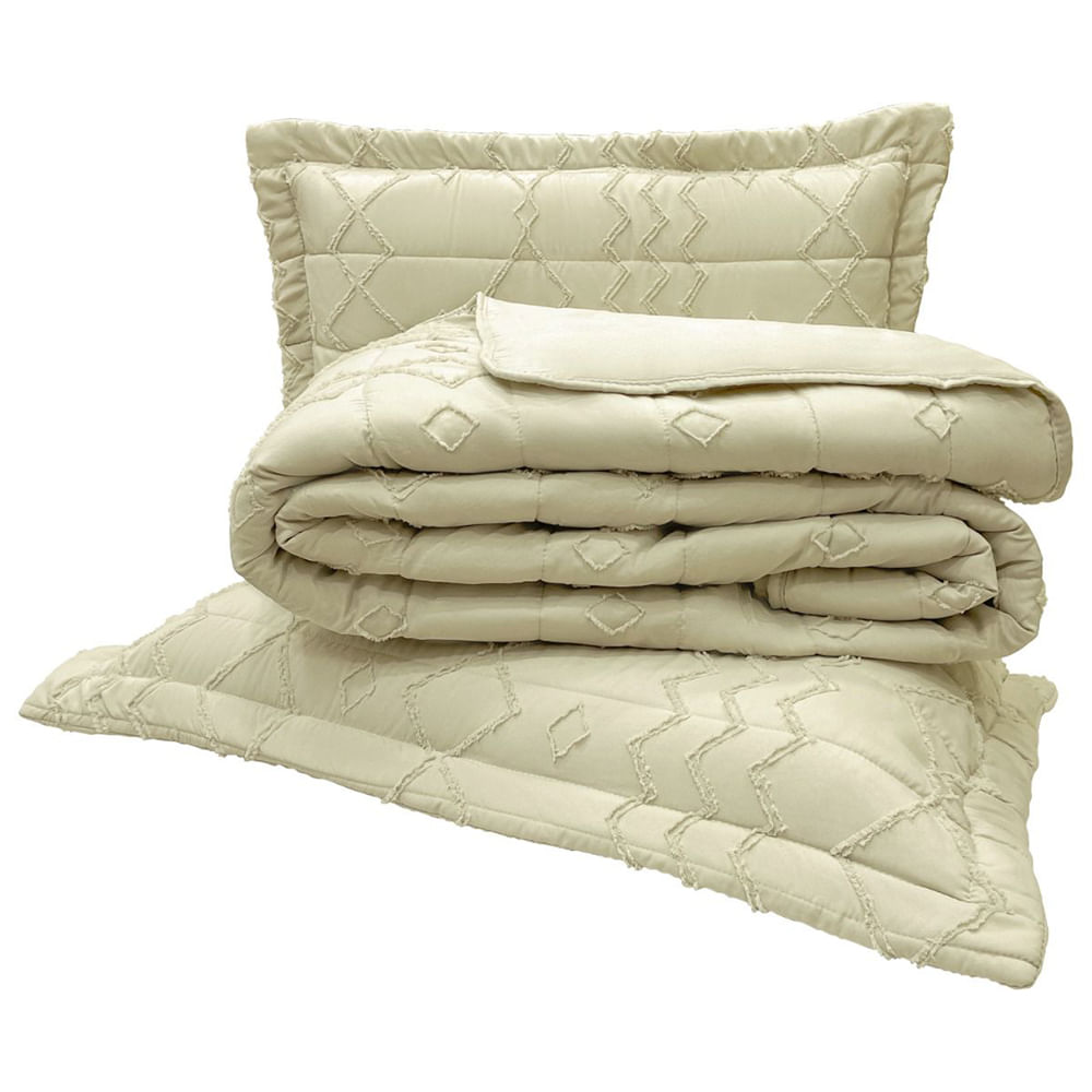 Kit Cobre Leito Colcha Siena King 3 Peças Percal 300 Fios Matelado - Bege