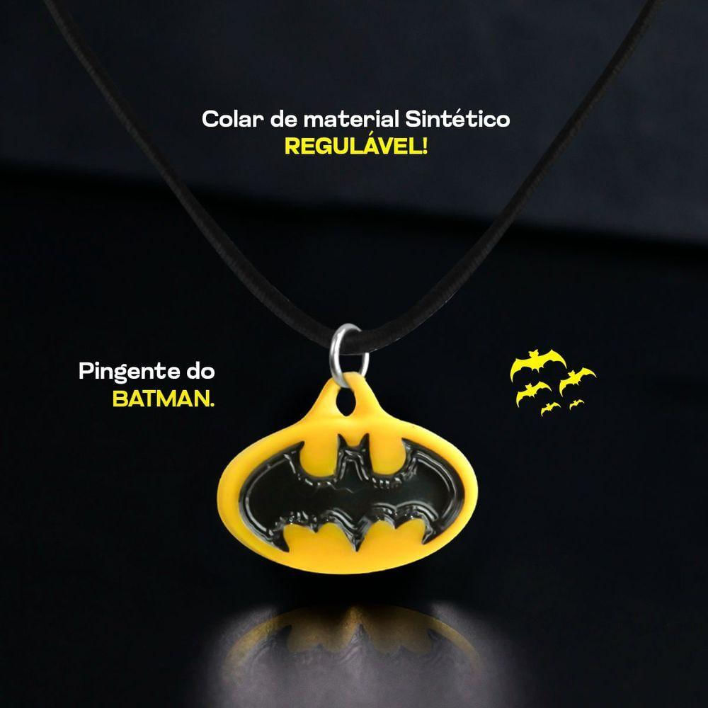 Colar Infantil Menino + Pingente Batman Qualidade Premium Amarelo Preto Heroi Ajustavel Moda Criança