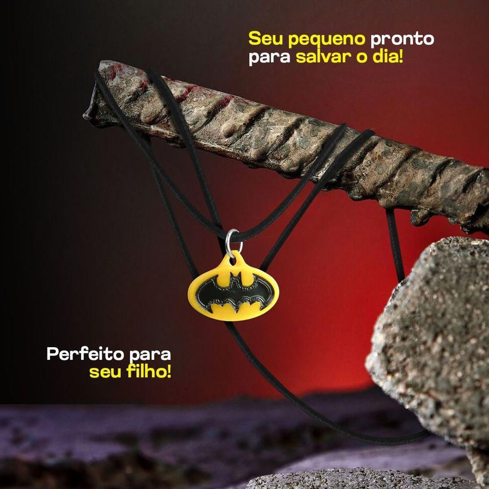 Colar Infantil Menino + Pingente Batman Qualidade Premium Amarelo Preto Heroi Ajustavel Moda Criança