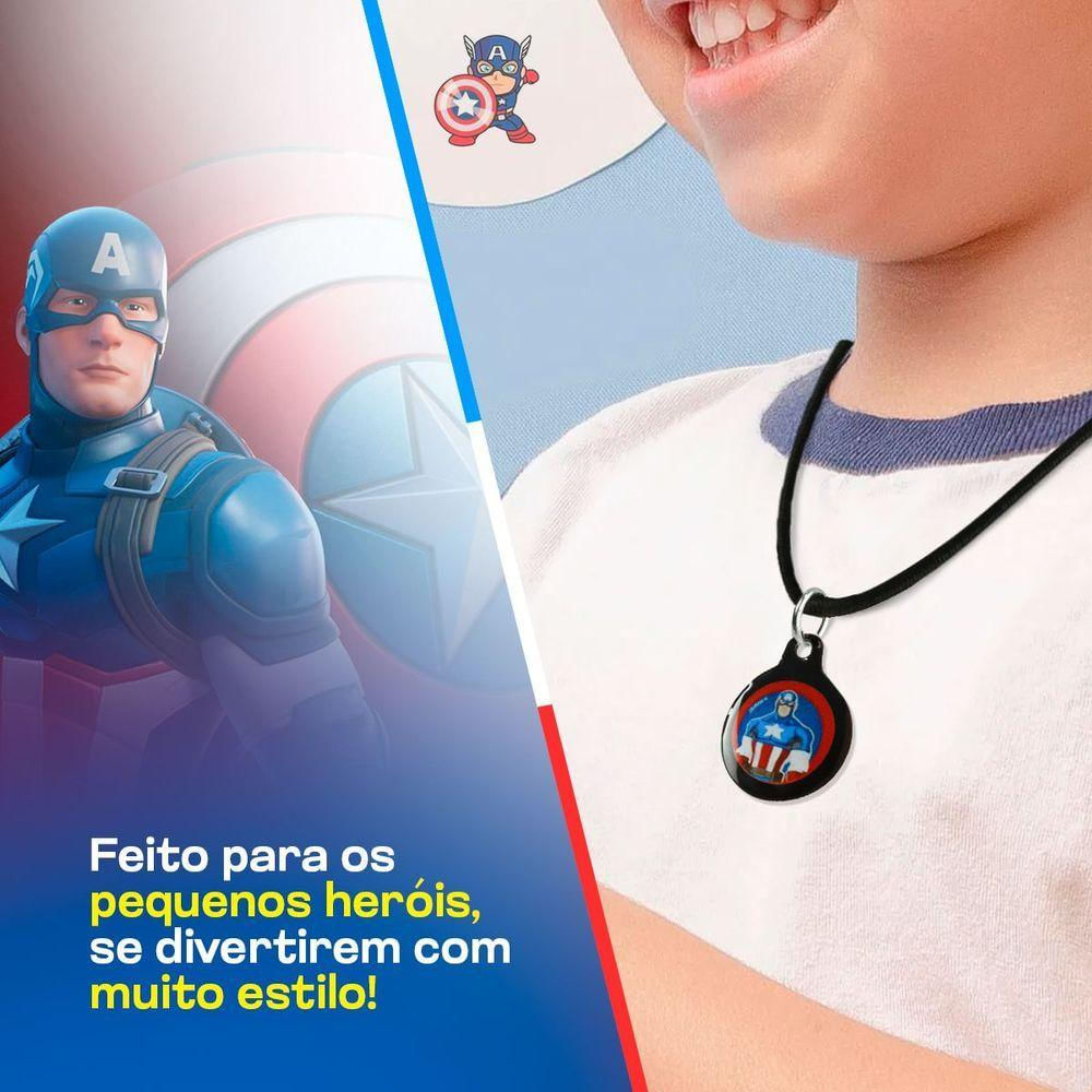 Colar Infantil Menino + Pingente Premium Capitão America Criança Vermelho Ajustavel Presente Moda