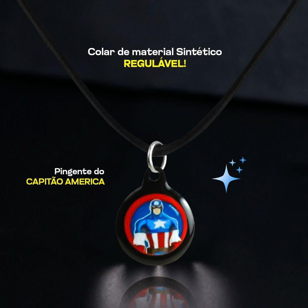 Colar Infantil Menino + Pingente Premium Capitão America Criança Vermelho Ajustavel Presente Moda