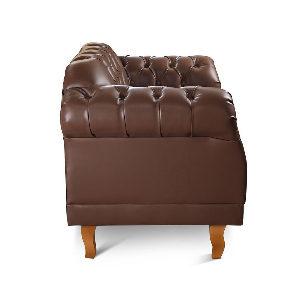 Conjunto Sofá Chesterfield 3 Lugares + 2 Poltronas couro Ecológico Marrom 301