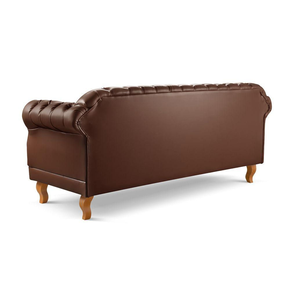 Conjunto Sofá Chesterfield 3 Lugares + 2 Poltronas couro Ecológico Marrom 301