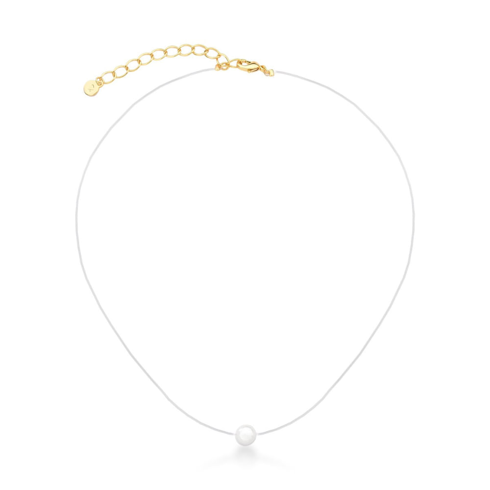 Choker com Pérola em fio de nylon banhado ouro semijoia