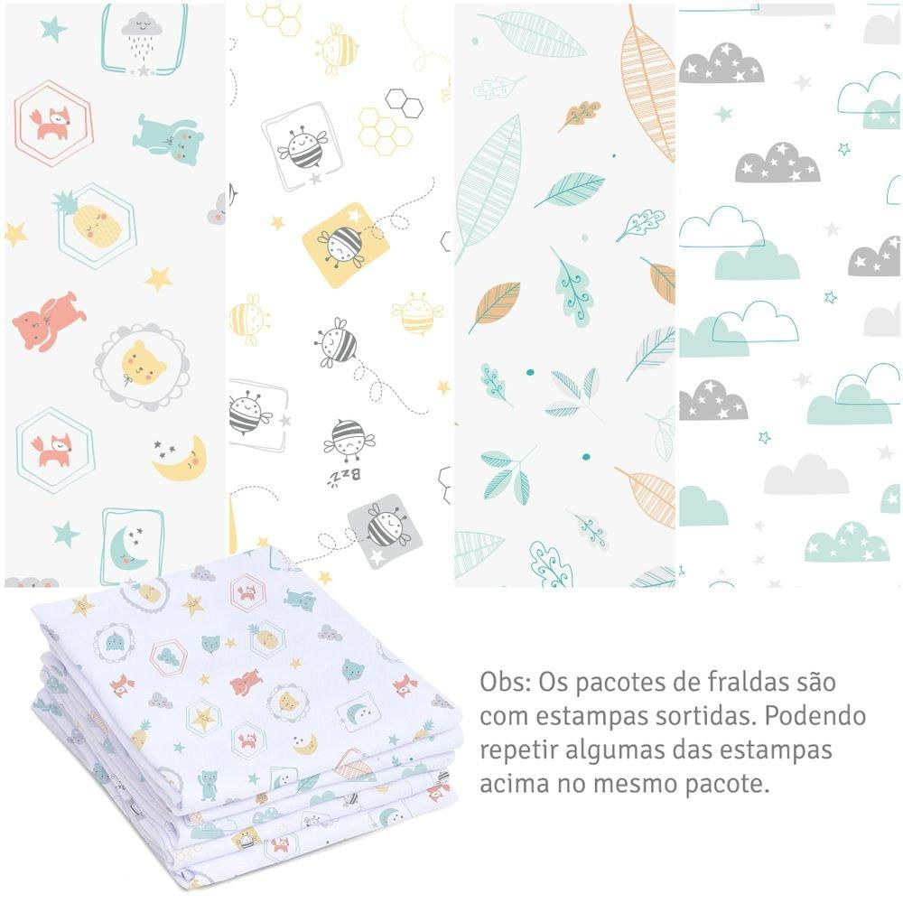 Fralda Bebê Papi Luxo Estampa Neutro 70 x 70Cm Com 05 Pçs