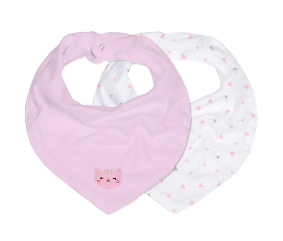 Kit Babador Bandana Bebê Com 2 Pçs Gatinha Rosa Papi