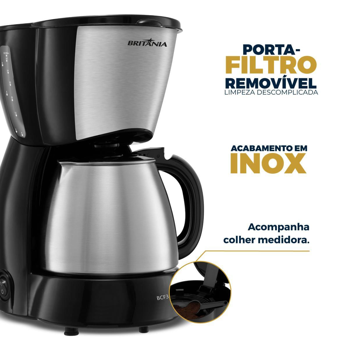 Cafeteira Britânia 32 Cafezinhos 1,2L BCF32B Jarra em Inox 127V