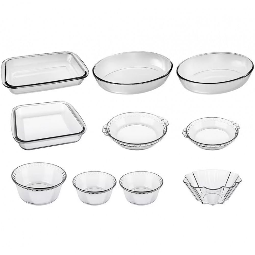 Conjunto de Travessas Refratárias Marinex em Vidro - 10 Peças Transparente