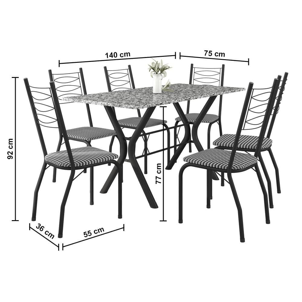 Conjunto de Mesa Retangular Miami Fabone com 6 Cadeiras Estofadas Preto